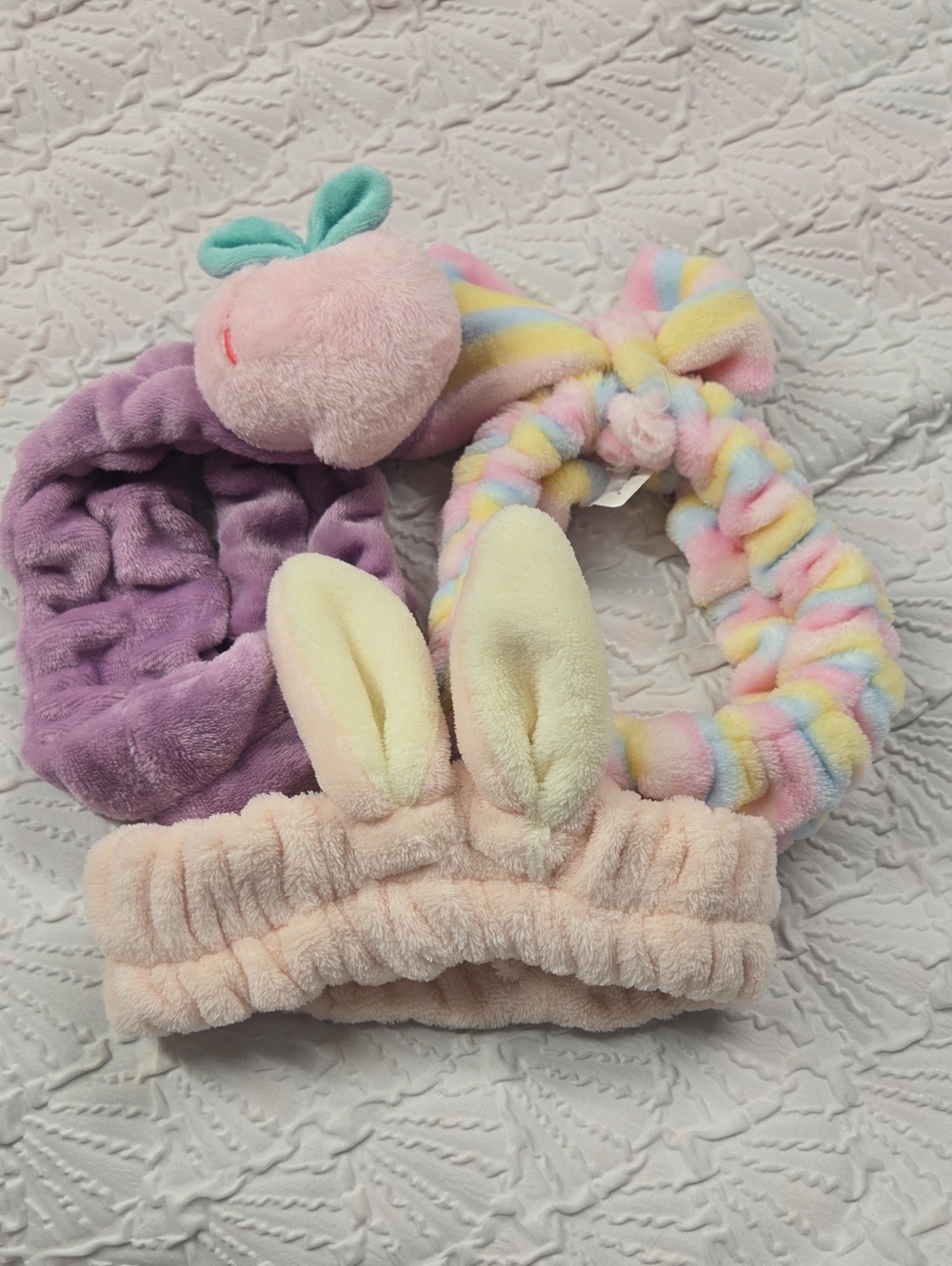 Plush Bunny Ear & Pastel Headband Set for Kids - Peach, Purple, Multicolor